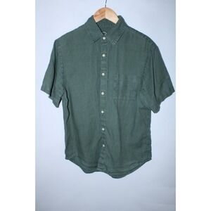 Alex Crane Men's Medium Green Short Sleeve Linen Button Up Shirt